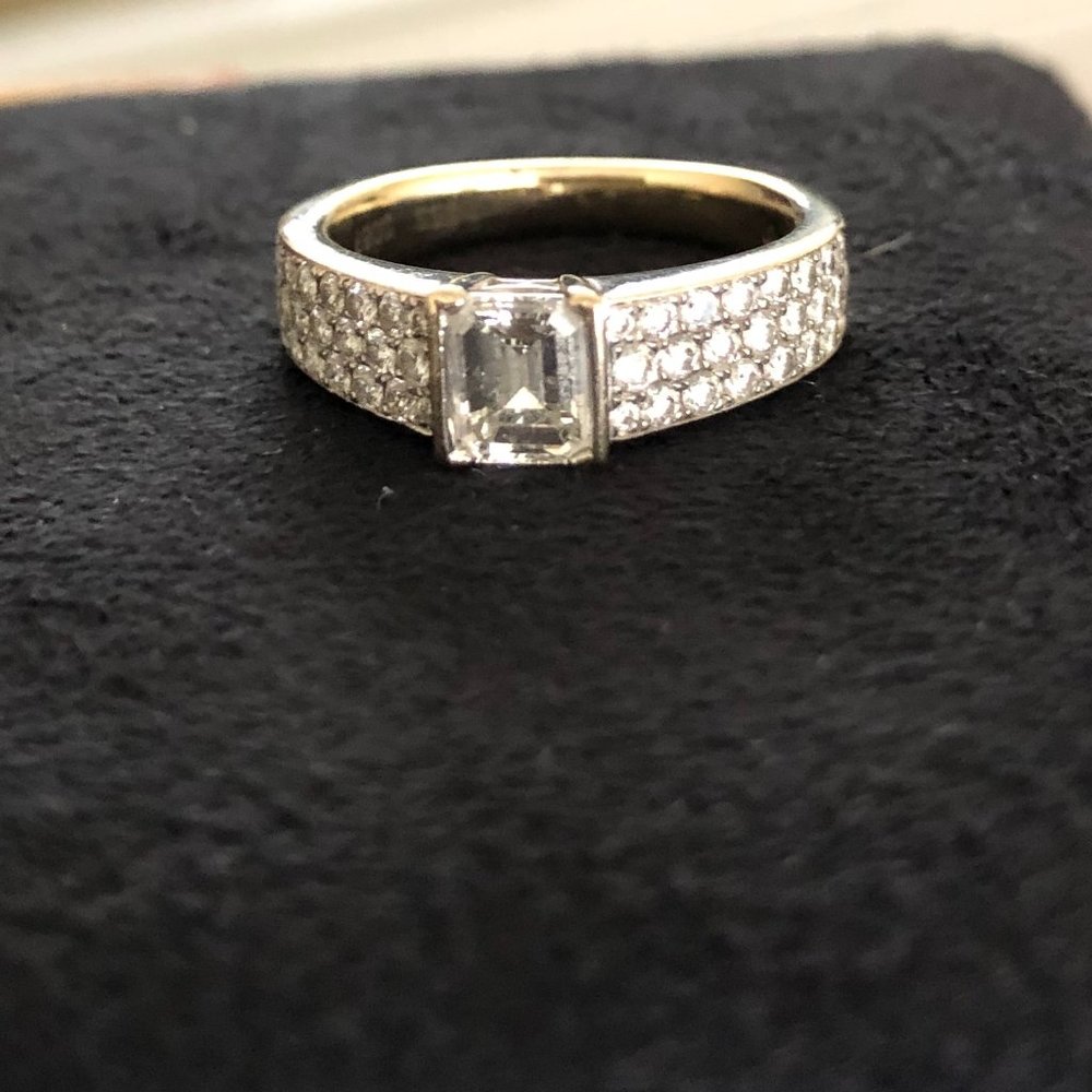 MAKE ME AN OFFER!  Emerald Cut center stone, multi-row diamond pave